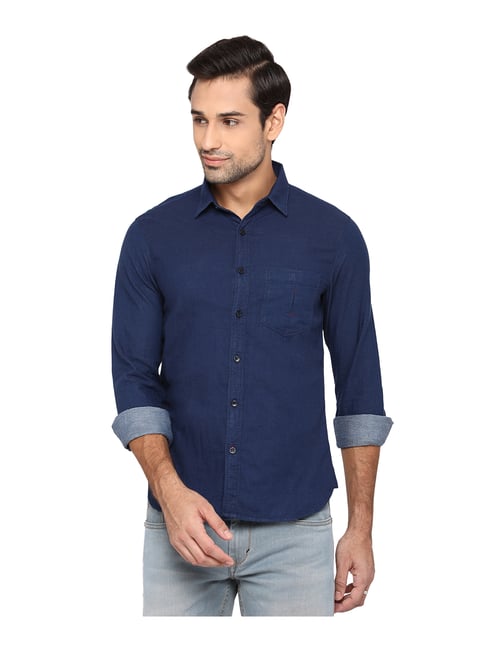 Greenfibre Blue Slim Fit Cotton Shirt