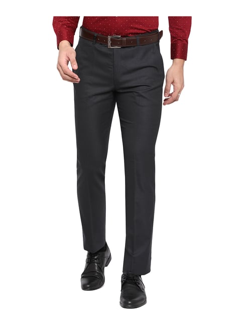 Buy Hiltl Men Charcoal SolidTextured Flat Front Trousers Online  788720   The Collective