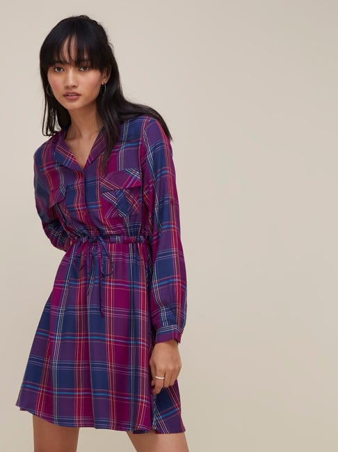 Nuon by Westside Purple Checkered Shirtdress Price in India