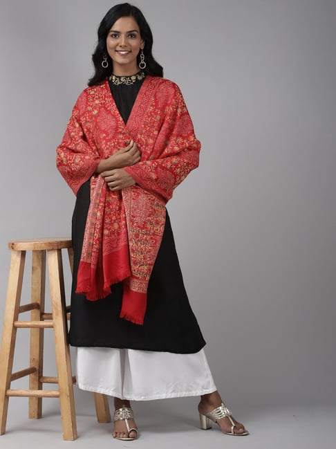 Indo Era Red Woven Pattern Shawl-picture-14