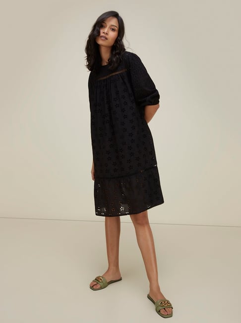 LOV by Westside Black Broderie Anglaise Dress Price in India