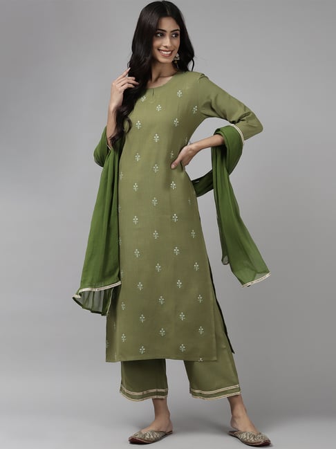 Buy Indo Era Green Printed Kurta Palazzo Set With Dupatta for Women Online Tata CLiQ