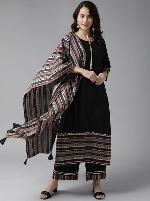 Indo Era Black Kurta Palazzo Set With Dupatta Price in India