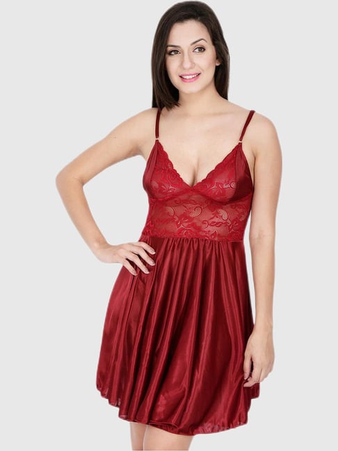 Buy RED LACE-TRIM SATIN NIGHTDRESS for Women Online in India