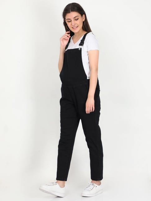 Black overalls dress top womens