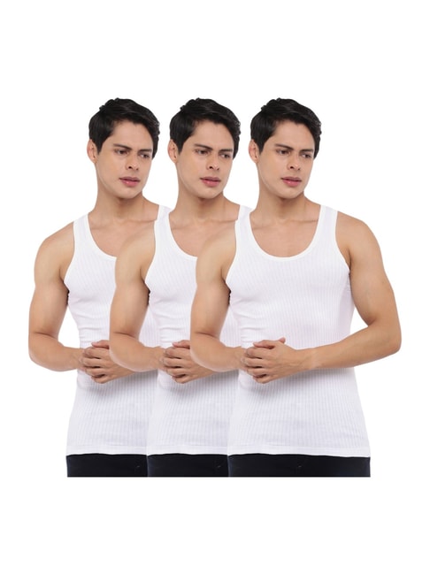 Buy Dollar Bigboss White Hutch Vests (Pack Of 3) for Mens Online @ Tata CLiQ