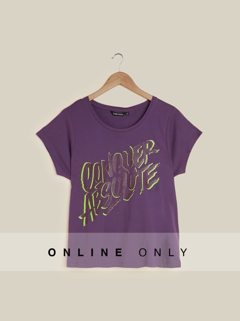 Sassy Soda Curves by Westside Purple Printed T-Shirt Price in India