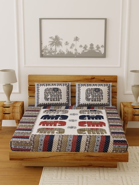 Living Roots Multicolor Jaipuri Printed Cotton Bed Sheet with 2 Pillow Cover-picture-21