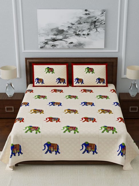 Living Roots Multicolor Jaipuri Printed Cotton Bed Sheet with 2 Pillow Cover-picture-25