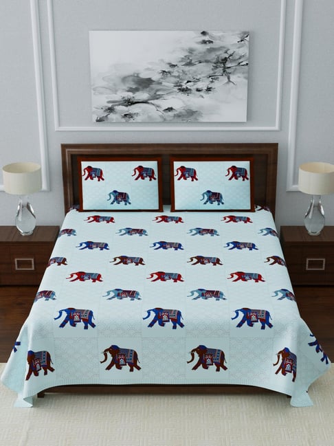 Living Roots Multicolor Jaipuri Printed Cotton Bed Sheet with 2 Pillow Cover-picture-34