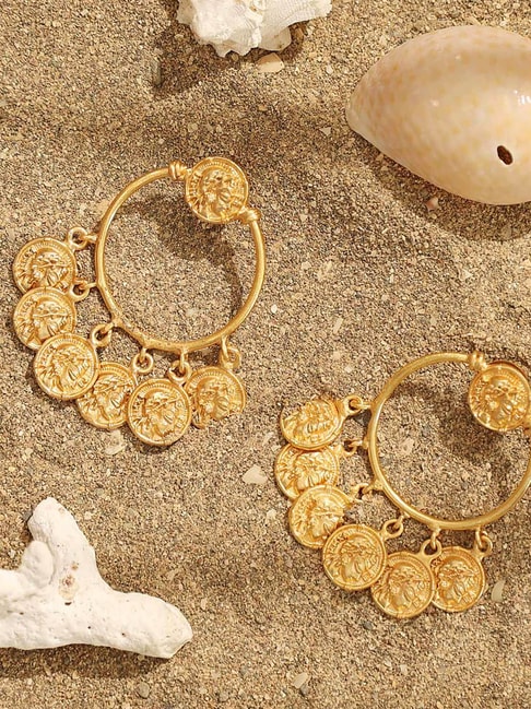 Oversize hoops earrings with Gold Coins - Pure Greek Shop