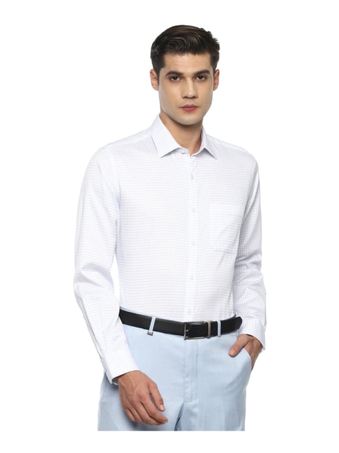 Van Heusen White Cotton Regular Fit Checks Shirt