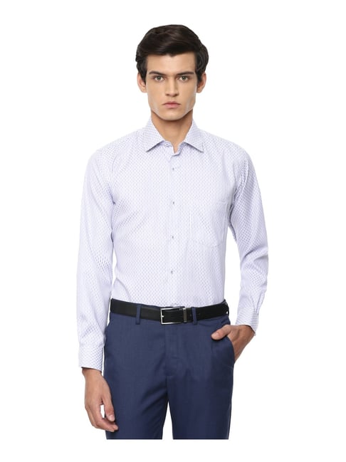 Van Heusen Blue Cotton Regular Fit Self Pattern Shirt