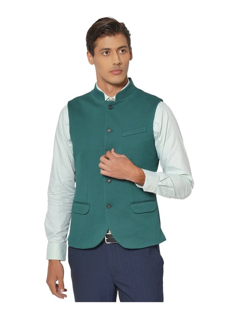 Embroidered Georgette Nehru Jacket in Green : MXX768
