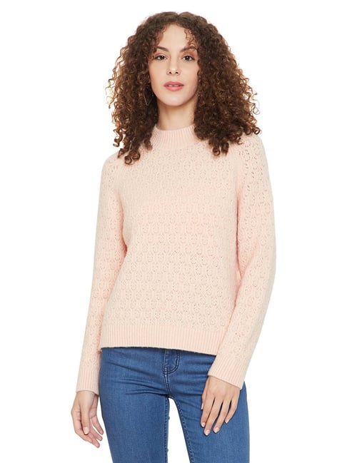 MADAME Peach Self Design Sweater