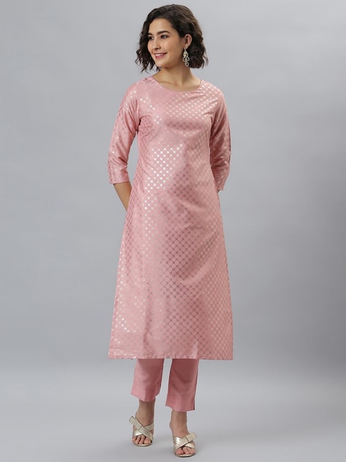 Janasya Pink Printed Kurta Pant Set Price in India