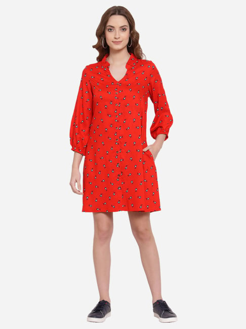 Terquois Red Printed A-Line Dress Price in India