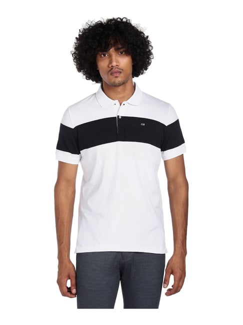 Arrow White & Black Cotton Regular Fit Self Pattern Polo T-Shirt