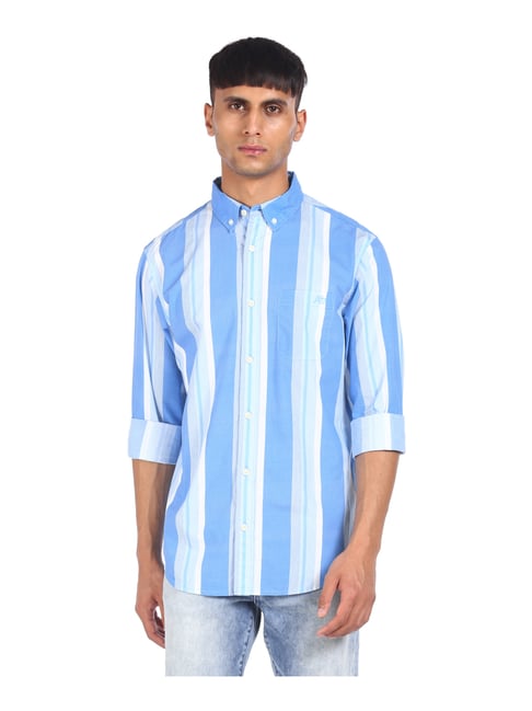 Aeropostale Blue Cotton Regular Fit Striped Shirt - Flexi Collection