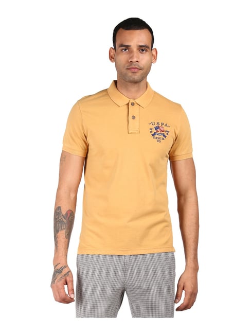 U S Polo Assn U.S. Polo Assn. Yellow Cotton Regular Fit Polo T-Shirt