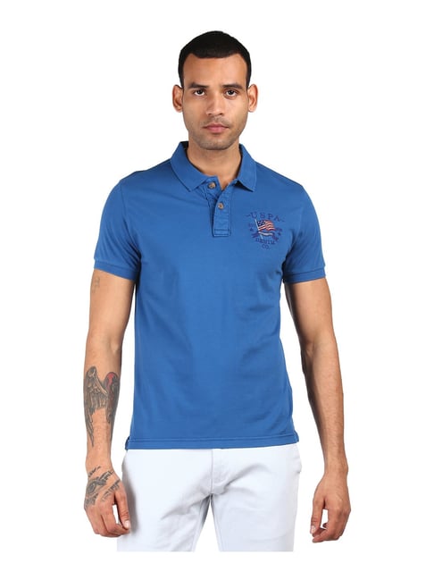 U S Polo Assn U.S. Polo Assn. Blue Cotton Regular Fit Polo T-Shirt