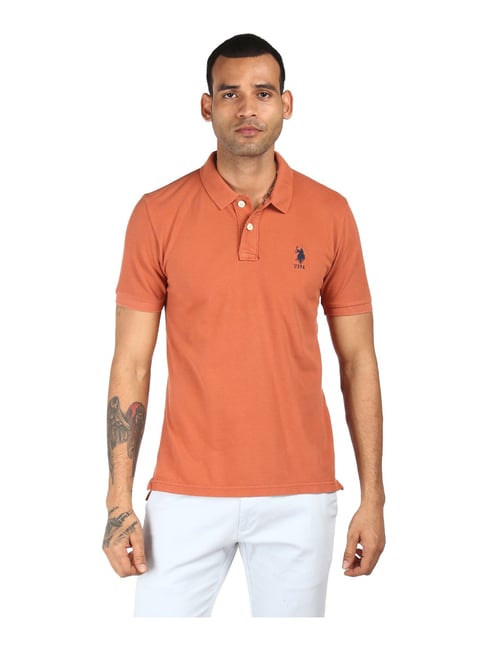 U S Polo Assn U.S. Polo Assn. Orange Cotton Regular Fit Polo T-Shirt