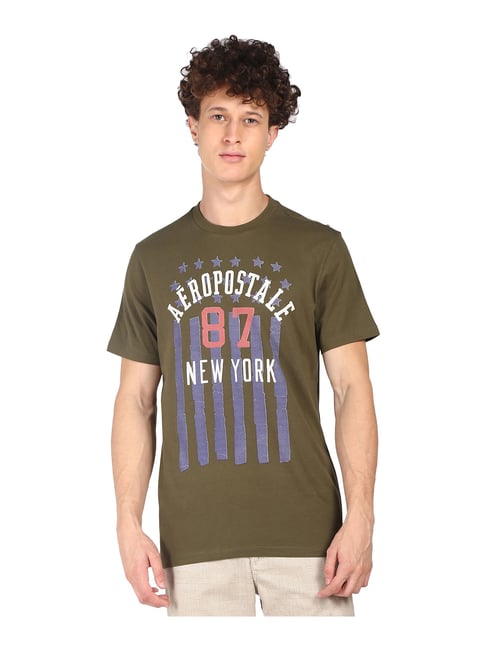 Aeropostale Olive Cotton Crew T-Shirt - Flexi Collection