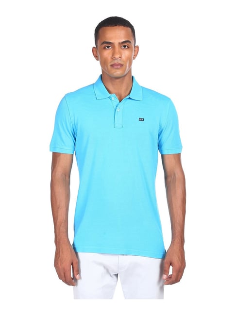 Arrow Sky Blue Cotton Polo T-Shirt - Flexi Collection