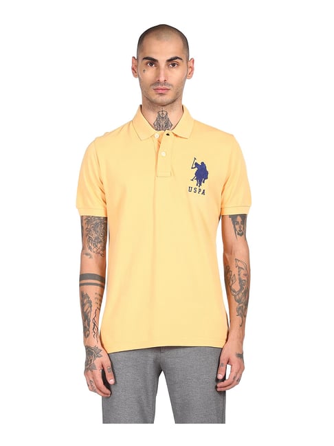 U S Polo Assn U.S. Polo Assn. Dusty Yellow Cotton Polo T-Shirt - Flexi Collection