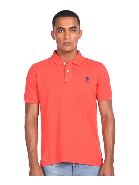 U S Polo Assn "U.S. Polo Assn. Coral Cotton Polo T-Shirt - Flexi Collection"