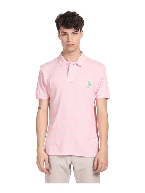 U S Polo Assn "U.S. Polo Assn. Light Pink Cotton Polo T-Shirt - Flexi Collection"