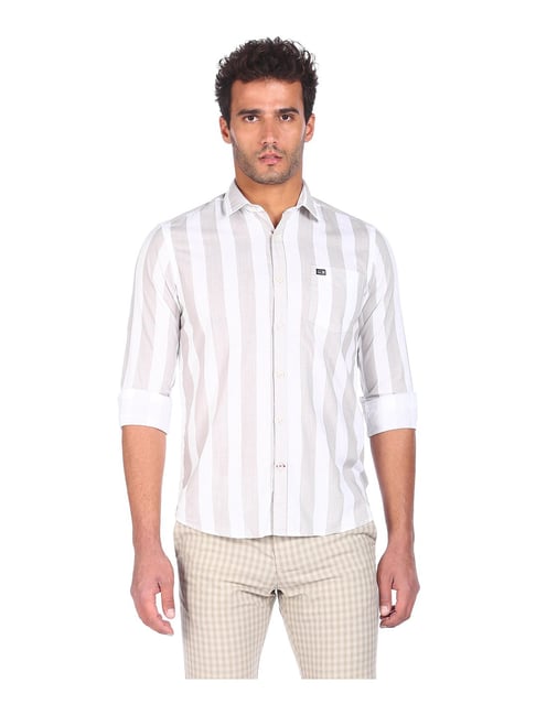 Arrow Grey Regular Fit Striped Cotton Shirt - Flexi Collection