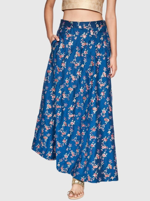 Global Desi Blue Floral Print Skirt Price in India