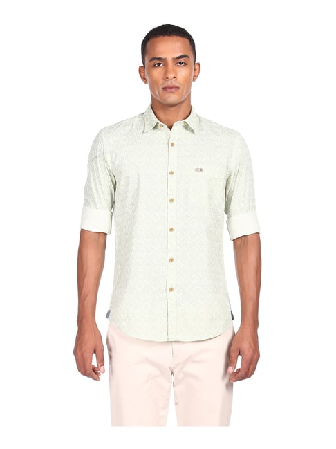 U S Polo Assn U.S. Polo Assn. Light Green Regular Fit Printed Cotton Shirt