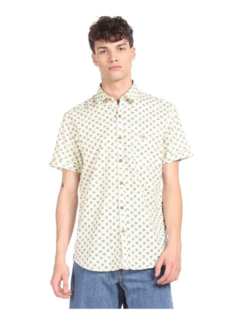 U S Polo Assn U.S. Polo Assn. Green Regular Fit Printed Cotton Shirt