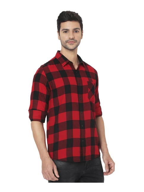 red and black colour check shirt