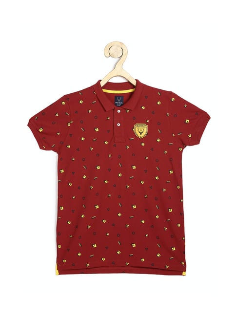 Allen Solly Junior Maroon Printed Polo T-Shirt