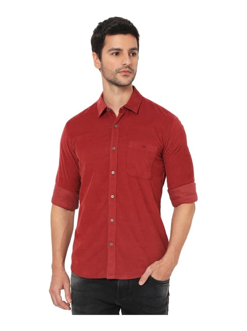 Mufti Red Cotton Slim Fit Shirt-Mufti-Apparel-TATA CLIQ