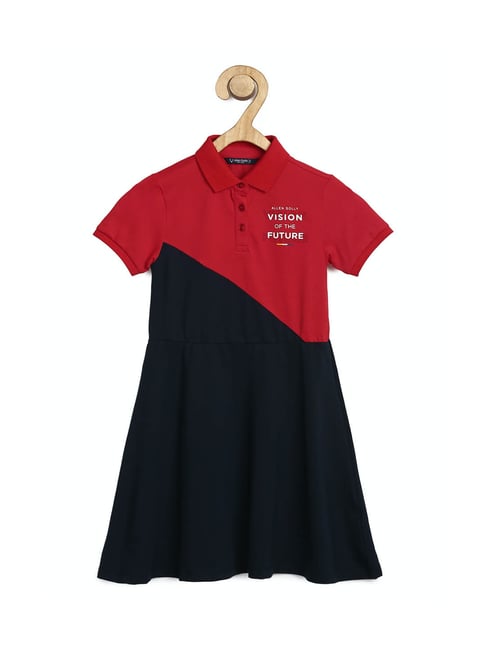 Allen Solly Junior Navy & Red Solid Dress