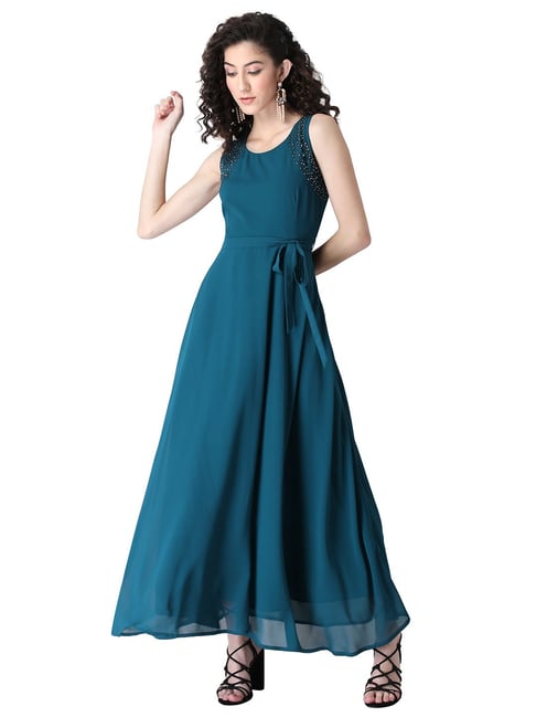 FabAlley Teal Embellished Dress Price in India