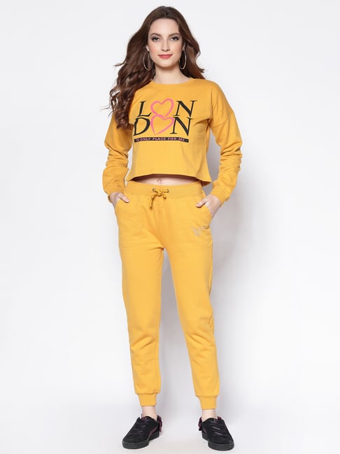 Sera Yellow Cotton Printed Top Trackpant Set-picture-20