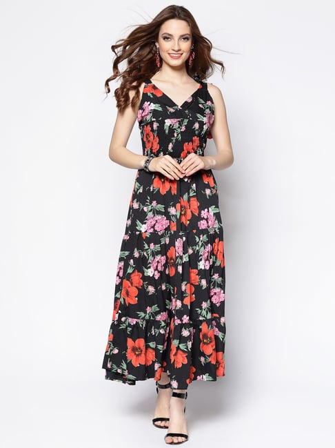 Sera Black Printed Maxi Dress Price in India