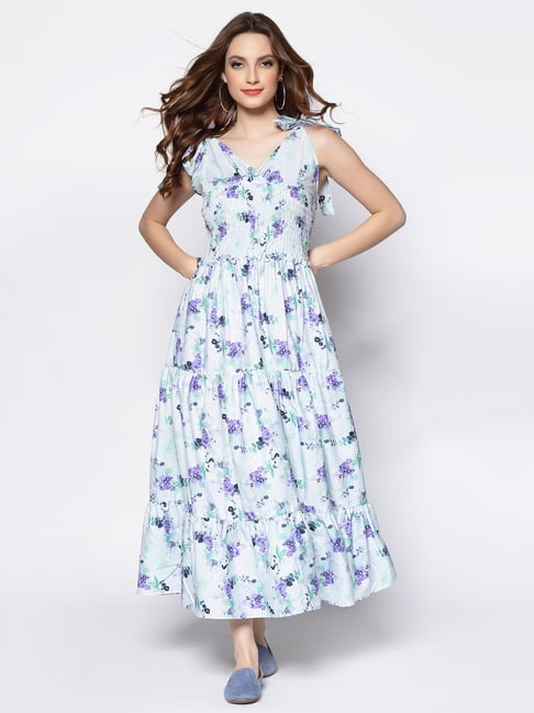 Sera White & Purple Printed Maxi Dress Price in India