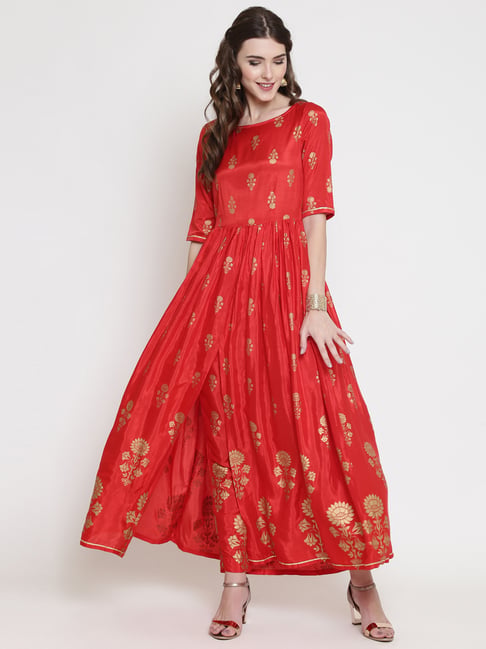 Sera Red Cotton Printed Kurta Pant Set
