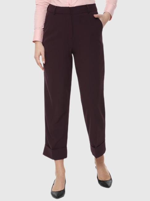 Van Heusen Maroon Regular Fit Formal Trousers