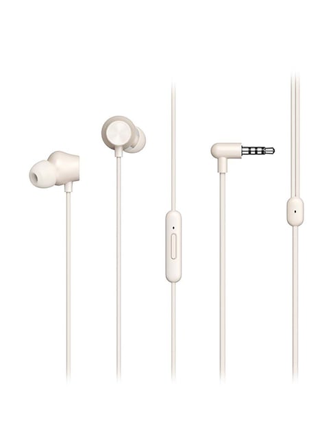 DIZO Earphones with HD Mic, Wired headset (Cr me White, In The Ear) (By realme techLife)