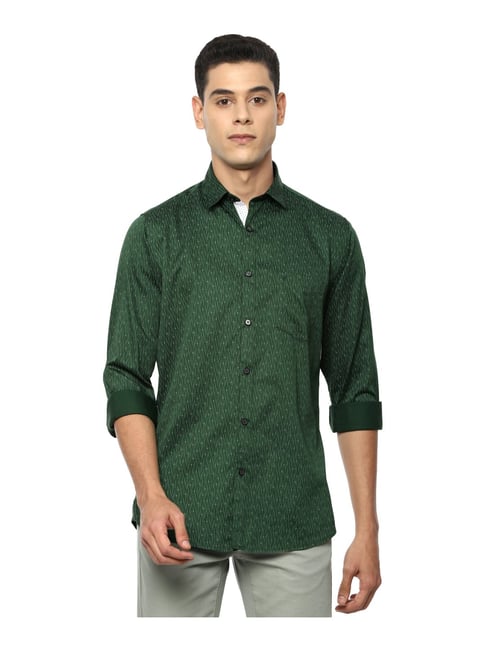 Van Heusen Sport Green Cotton Slim Fit Printed Shirt