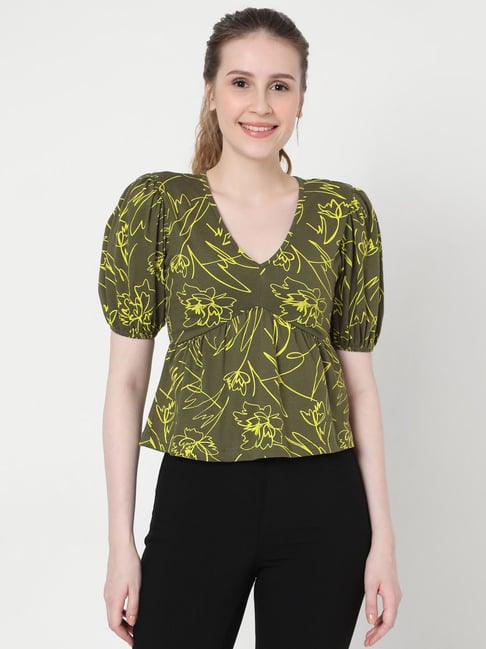 Vero Moda Olive Floral Print Top Price in India