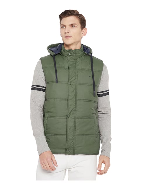 Okane Olive Sleeveless Hooded Jacket