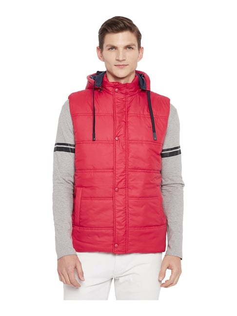 Okane Red Sleeveless Hooded Jacket